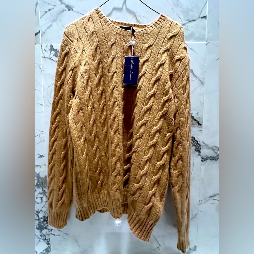 ((PURPLE LABEL)) RALPH LAUREN Cashmere Cable-Knit Sweater , Sz LG. #Polo.